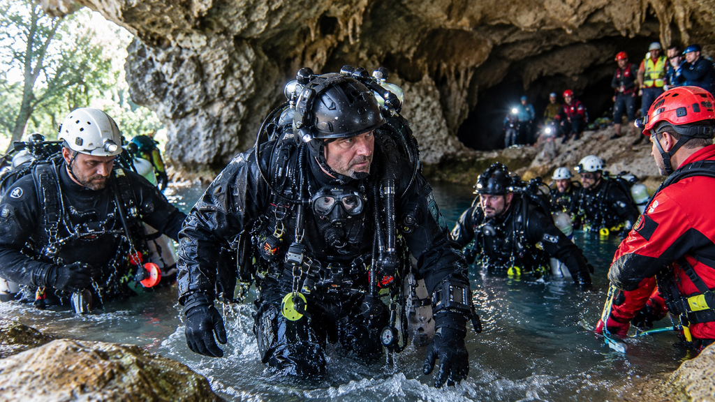 Cave rescue diving team during an international rescue operation highlighting achievements and teamwork