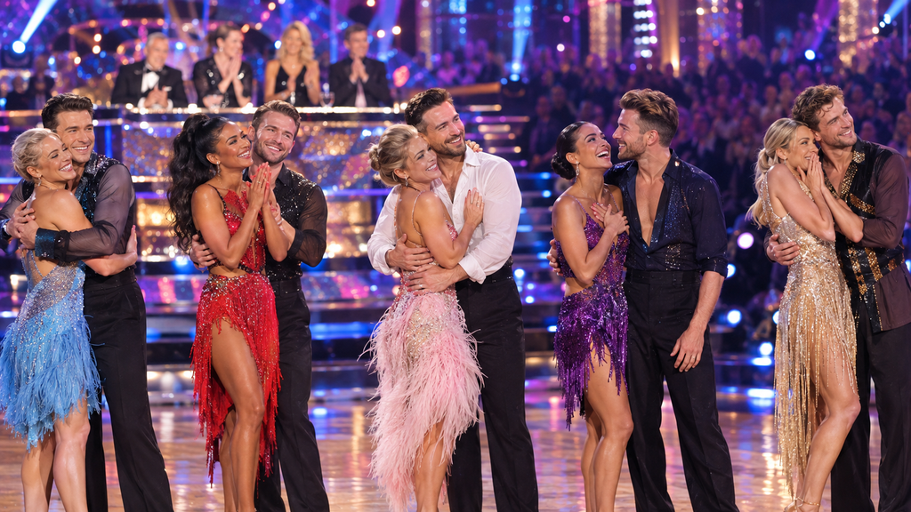 Strictly Come Dancing contestants celebrating after being announced safe in the Week 2 results
