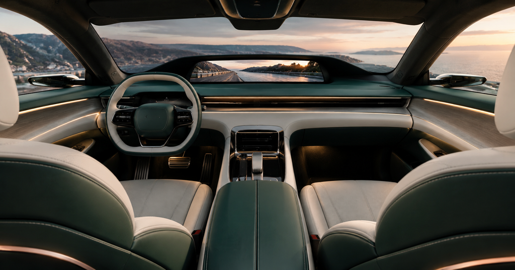 Minimalist interior of the new Jaguar electric car with central spine