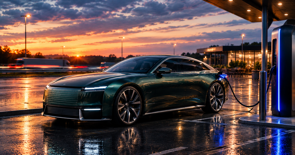 New Jaguar electric car rapid charging at a UK service area